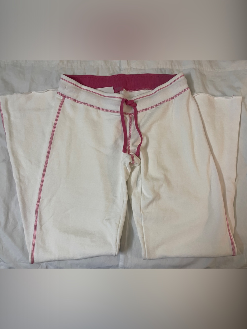 Brandy Melville White Pink Stitch Hillary Pants